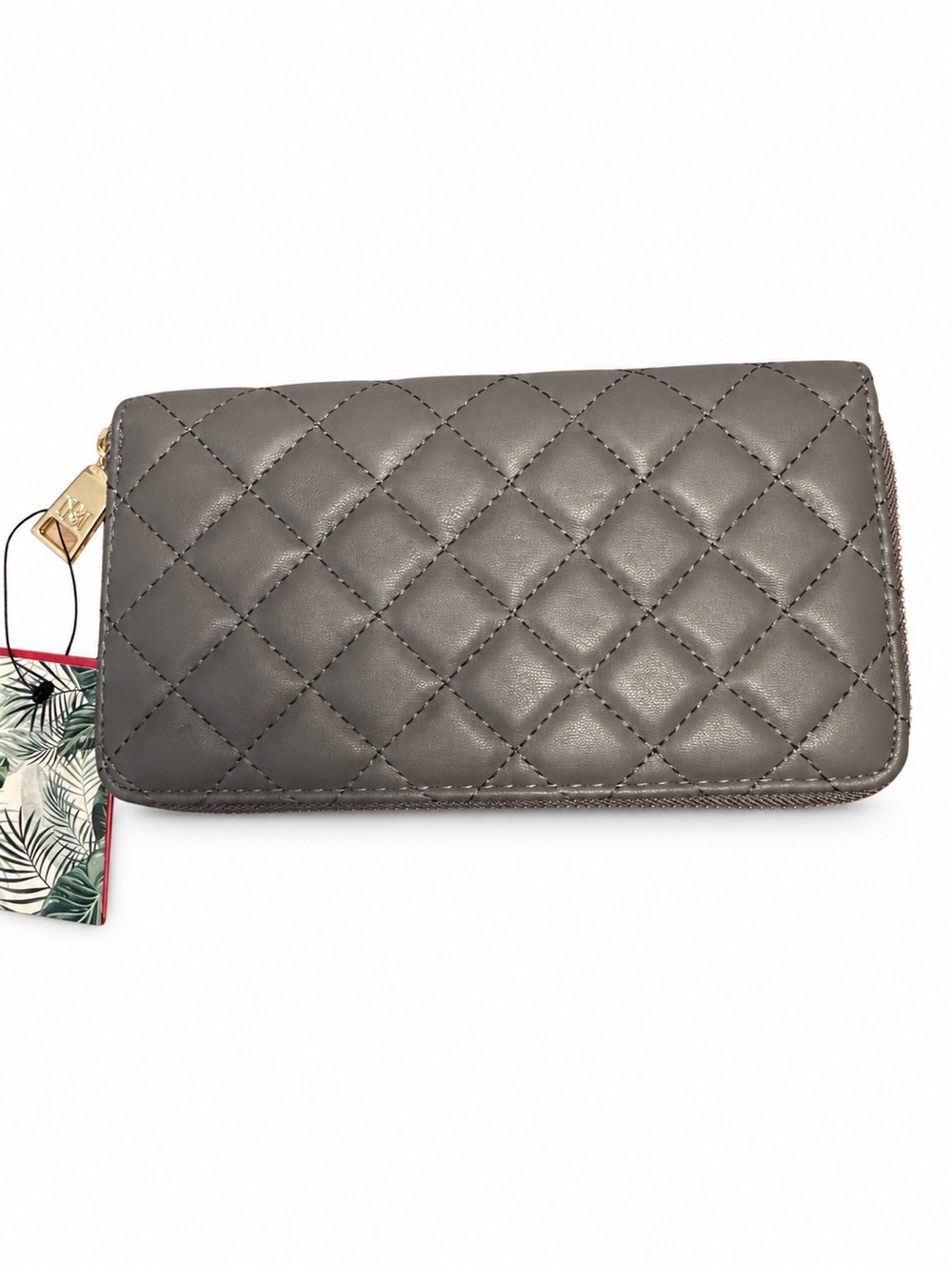 Badgley Mischka Gray Quilted Vegan Leather Zip Around Wallet NWT - Picture 3 of 5